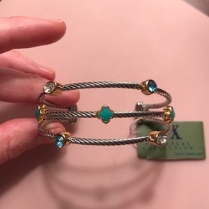 Cable Bangle Bracelet with stones